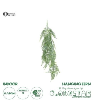 GloboStar® Artificial Garden HANGING FERN 20863 Τεχνητό Διακοσμητικό Κρεμαστό Φυτό Φτέρη Μ28 x Π15 x Υ90cm